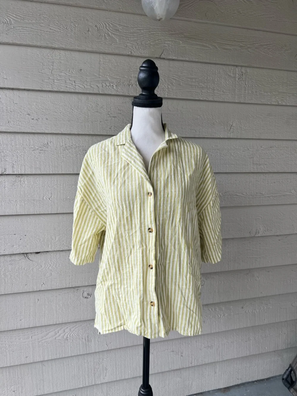 Billabong Green and White Striped Cotton Shirt Short Set - Picture 6 of 10
